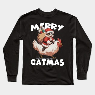 Merry Catmas - 2, Funny Cute Cat on a Chicken Long Sleeve T-Shirt